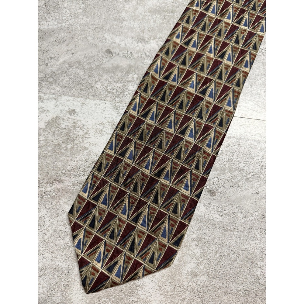 XMI 100% Silk Tie Mens One Size‎ Red Geometric Jacquard Pointed Necktie
